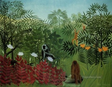  Rousseau Art Painting - tropical forest with apes and snake 1910 Henri Rousseau Post Impressionism Naive Primitivism